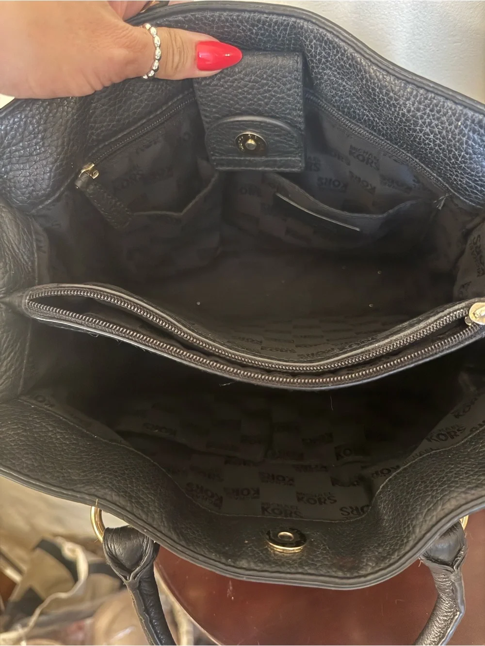 Vintage Michael Kors Black & Brown Pebbled Leather Messenger Satchel